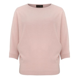 Phase Eight Cristine Fine Knit Sweater in pink, round neckline, three-quarter batwing sleeves, relaxed fit