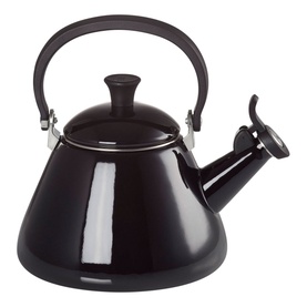 Le Creuset Kone Kettle With Fixed Whistle 1.6L in Black, enamelled carbon steel with fixed upright handle and whistle spout