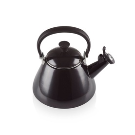 Le Creuset Kone Kettle With Fixed Whistle 1.6L in Black, enamelled carbon steel with upright handle and whistle spout