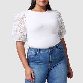Embroidered Organza Sleeve Top