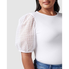 Embroidered Organza Sleeve Top