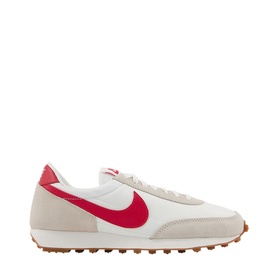 Nike Daybreak Trainers in white with red swoosh, grey suede overlays, and gum rubber sole