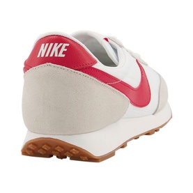 Nike Daybreak Trainers in white with red swoosh, suede and mesh upper, gum rubber sole, rear three-quarter view