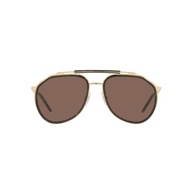 Dolce & Gabbana DG2277 Pilot Sunglasses in gold and dark brown metal frame with brown tinted lenses and double bridge bar