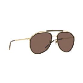 Dolce & Gabbana DG2277 Pilot Sunglasses in gold metal with brown tinted lenses and dark tortoiseshell brow bar detail