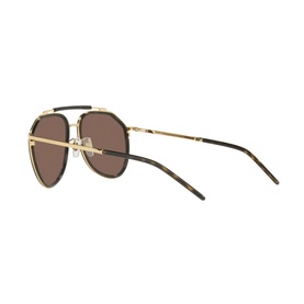 Dolce & Gabbana DG2277 Pilot Sunglasses in gold and tortoiseshell metal frames with brown lenses, side profile view