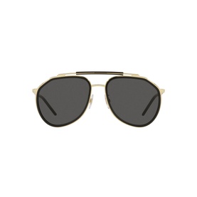 Dolce & Gabbana DG2277 Pilot Sunglasses in gold and black metal frame with dark grey lenses, double bridge detail
