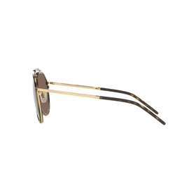 Dolce & Gabbana DG2277 Pilot Sunglasses in gold metal frame with dark brown lenses and tortoiseshell temples, side profile view