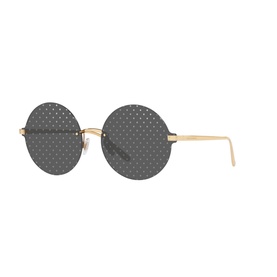 Dolce & Gabbana Round Sunglasses DG2228 62 in gold, rimless round frames with grey polka-dot lenses and slim gold temples