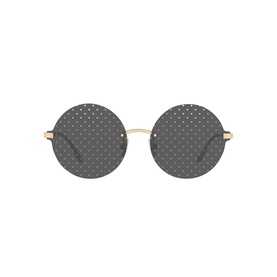 Dolce & Gabbana Round Sunglasses DG2228 62 in gold, round frames with dark polka-dot lenses and slim gold metal arms