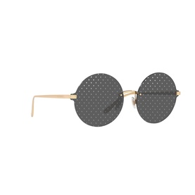 Dolce & Gabbana Round Sunglasses DG2228 62 in gold with round grey perforated lenses and slim gold metal frame