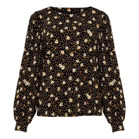 Phase Eight Daizy Ditsy Print Jersey Top in black multi floral print, blouson long sleeves with cuffs, relaxed fit, pull-on style