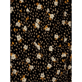 Phase Eight Daizy Ditsy Print Jersey Top in multi, close-up of black fabric with cream and amber floral ditsy print detail