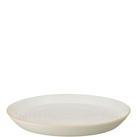 Denby Impression Cream Spiral Dinner Plate in cream stoneware with concentric spiral texture and warm sandy rim detail