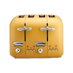 Delonghi Argento Silva Toaster in yellow, 4-slice with chrome lever handles and browning dials on front panel