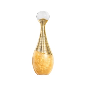 Dior J'adore Shimmering Hair Mist in gold-toned sculptural bottle with clear spherical cap