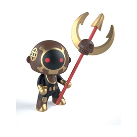 Djeco Pirat'Nha Toy Figure, dark armoured character with red eyes and gold trident, small collectible figurine
