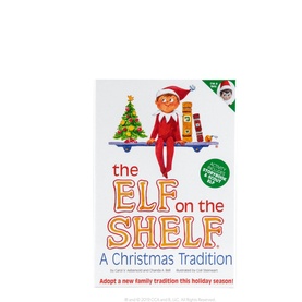 Elf on a Shelf Elf On Toys BOY LIGHT children's Christmas tradition book with illustrated elf boy sitting on a shelf with festive tree