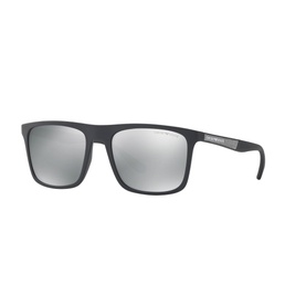 Emporio Square Sunglasses 0EA4079 in black with mirrored silver lenses and rectangular frame, temple length 145mm