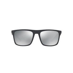 Emporio Square Sunglasses 0EA4079 in black with mirrored silver lenses and rectangular frame, front view