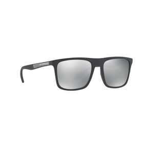 Emporio Square Sunglasses 0EA4079 in black with silver mirrored lenses and branded grey temples