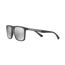 Emporio Square Sunglasses 0EA4079 in black with silver mirrored lenses, rectangular frame, and logo-detail temples