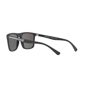 Emporio Square Sunglasses 0EA4079 in black, rear three-quarter view showing grey lenses, temple arms and logo detail