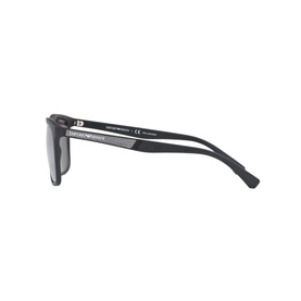 Emporio Square Sunglasses 0EA4079 in black, side profile view showing temple arm with logo detail and polarised lens