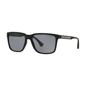 Emporio 0EA4047 Square Sunglasses in black with grey lenses, gunmetal temple detail, and classic rectangular frame