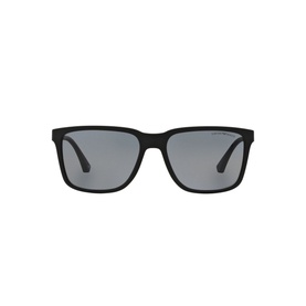 Emporio 0EA4047 Square Sunglasses in black with grey mirrored lenses, wide bridge, and classic square frame