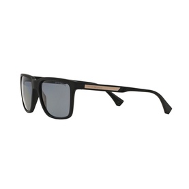 Emporio 0EA4047 Square Sunglasses in black with grey lenses, gold-tone temple detail, and classic square frame