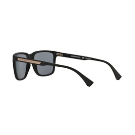 Emporio 0EA4047 Square Sunglasses in black with grey lenses, gold-tone temple detail, shown from rear three-quarter angle