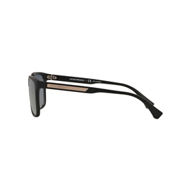 Emporio 0EA4047 Square Sunglasses in black, side profile view showing slim temple arm with silver-tone branding detail