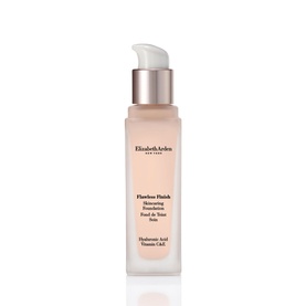 Elizabeth Arden Flawless Finish Skincaring Foundation 30ml in pump bottle with peach-toned formula visible through glass