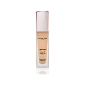 Elizabeth Arden Flawless Finish Skincaring Foundation 30ml in a glass bottle with rose gold cap, warm beige shade
