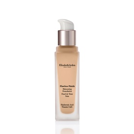 Elizabeth Arden Flawless Finish Skincaring Foundation 30ml in pump bottle, warm beige shade, neutral packaging
