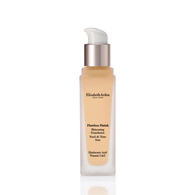 Elizabeth Arden Flawless Finish Skincaring Foundation 30ml in a pump bottle with warm beige-toned formula visible