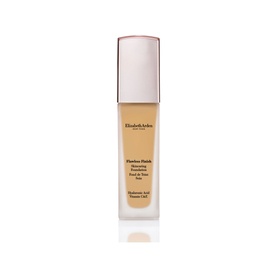 Elizabeth Arden Flawless Finish Skincaring Foundation 30ml in a glass bottle with pale pink cap, warm beige tone
