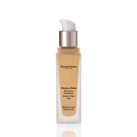 Elizabeth Arden Flawless Finish Skincaring Foundation 30ml in golden-beige shade, pump bottle with white cap