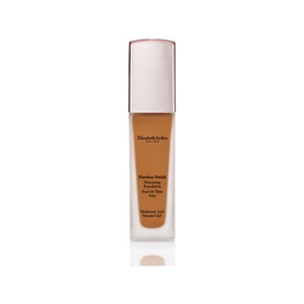 Elizabeth Arden Flawless Finish Skincaring Foundation 30ml in a warm tan shade, glass bottle with rose gold cap