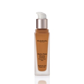 Elizabeth Arden Flawless Finish Skincaring Foundation 30ml in a warm tan shade, pump bottle with white cap