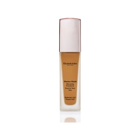 Elizabeth Arden Flawless Finish Skincaring Foundation 30ml in warm tan shade, sleek glass bottle with rose gold cap