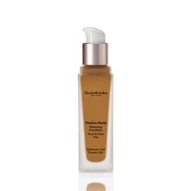 Elizabeth Arden Flawless Finish Skincaring Foundation 30ml in a warm tan shade, pump bottle with white cap
