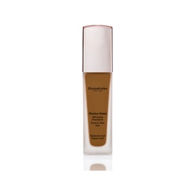 Elizabeth Arden Flawless Finish Skincaring Foundation 30ml in a warm tan shade, glass bottle with rose gold cap
