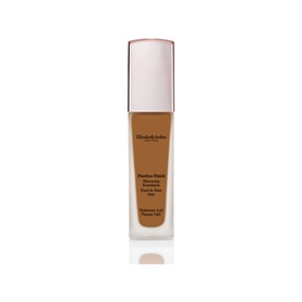 Elizabeth Arden Flawless Finish Skincaring Foundation 30ml in deep tan shade, glass bottle with rose gold cap