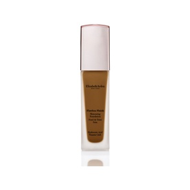 Elizabeth Arden Flawless Finish Skincaring Foundation 30ml in a deep tan shade, glass bottle with rose gold cap