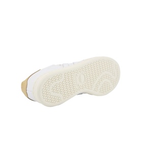 Adidas Earlham Trainers in white, sole view showing textured tread pattern and branding on cream rubber outsole