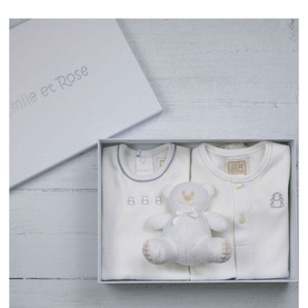 Three-Piece Assorted Bodysuits & Teddy Bear Gift Set