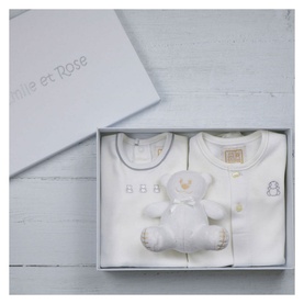 Three-Piece Assorted Bodysuits & Teddy Bear Gift Set