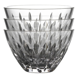 Waterford Enis Stacking Bowl Set of 3 in clear crystal with leaf-cut pattern detailing, shown stacked together